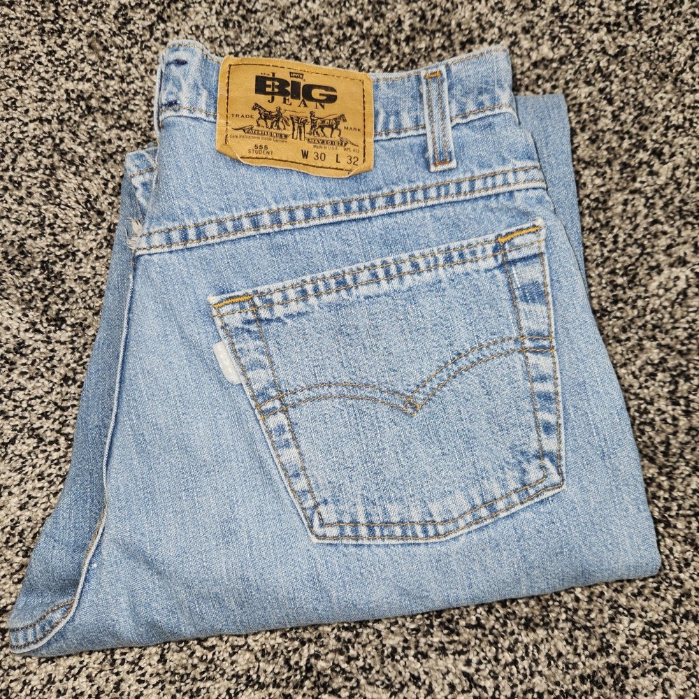 Vtg 90s LEVI'S The Big Jean 555 Student Blue Jeans USA Silver Tab 30Wx 32L Retro